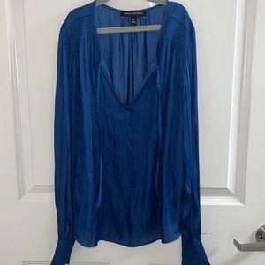 Banana Republic Blue Satin Long Sleeve V-Neck Blouse sz XS